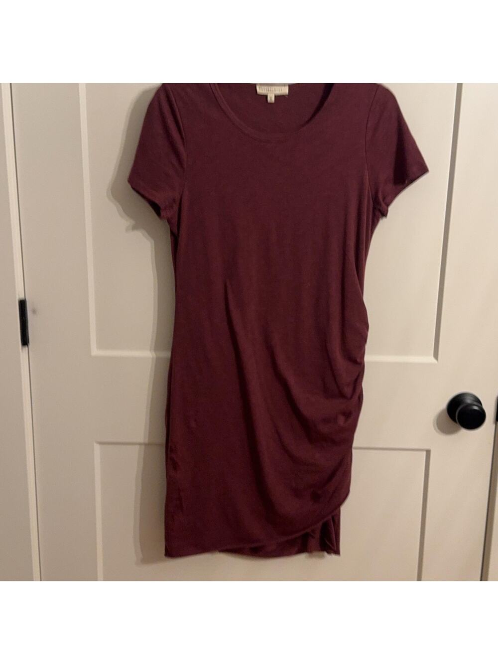 Wasabi + Mint Dress Sz M Red Cotton Blend Ruched T Shirt Jersey Knee Length